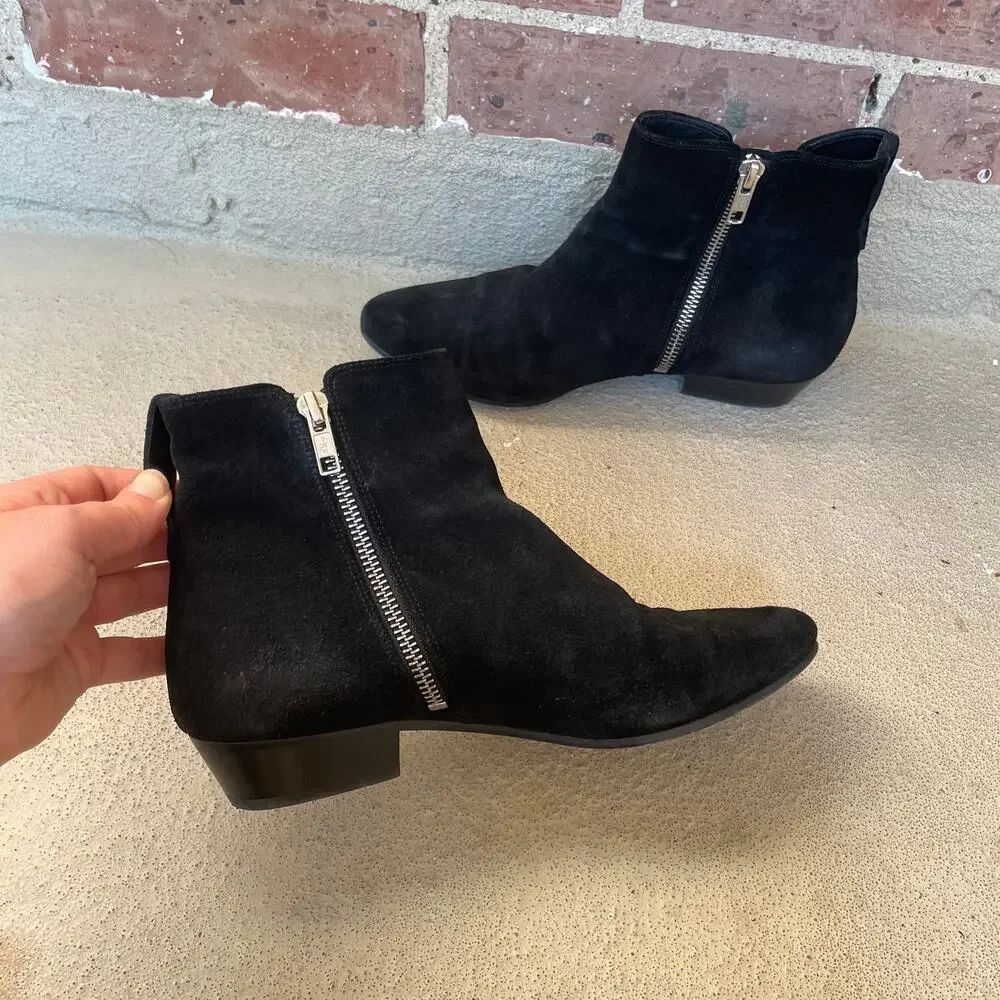 Isabel Marant Etoile Patsha Black Suede Ankle Boots Booties Side Zip Western 38 - Picture 11 of 14